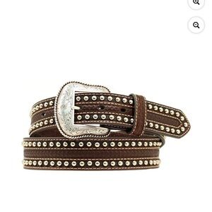 Nocona Studded Brown Leather Belt with Silver Buckle